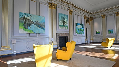 Paintings hang in the saloon gallery at Beningbrough